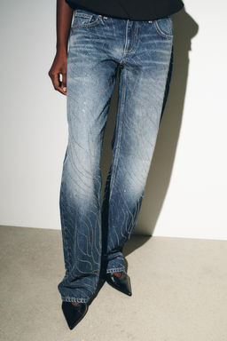 TRF LOW-RISE WIDE-LEG RHINESTONE JEANS - Zara фото 2