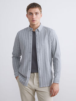 Slim Fit Uzun Kollu ?izgili Erkek G?mlek