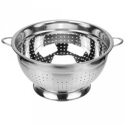 Дуршлаг из нержавеющей стали Премиум д28см h14,5см, 5л, s0,30мм, с ручками, на подставке (Китай)