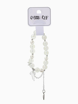 Браслет с подвесками "Сахарный" перо, бант, шар №10/8, цвет белый радужный в серебре