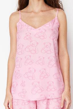 Trendyolmilla Pembe Ay?c?kl? Ip Ask?l? Viskon Sortlu Dokuma Pijama Tak?m? THMSS24PT00068