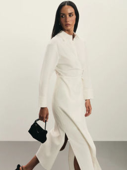 Платье из льна и хлопка с декоративной пряжкой / Zarina  фото 2