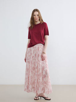 Юбка Beli Lastikli Desenli Sifon Pileli с эластичным поясом из шифона