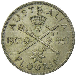 Монета 1 флорин (2 шиллинга) 1951 года Австралия  50 лет Федерации