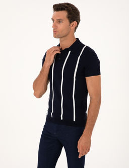 Lacivert Slim Fit Polo Yaka Triko T-shirt - Cacharel фото 3