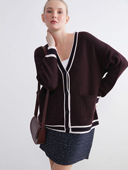 V Yaka ?izgili Oversize Kad?n Triko H?rka