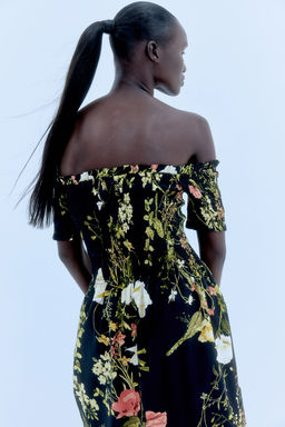 Vestido off-the-shoulder con cuerpo nido de abeja - H&m фото 3
