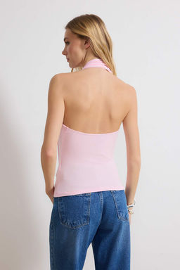 Pembe Fitted/Vucuda Oturan Degaje Yaka Kolsuz Yumusak Orme Bluz TWOSS26BZ00037