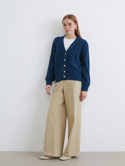 V Yaka Desenli Kad?n Triko H?rka