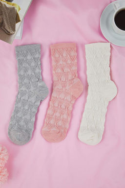 Pembe-Gri-Ekru 3lu Paket Kalpli Jakar Orme Corap THMAW26CO00009