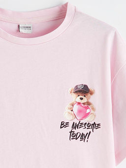 Bisiklet Yaka Bask?l? K?z ?ocuk Ti??rt