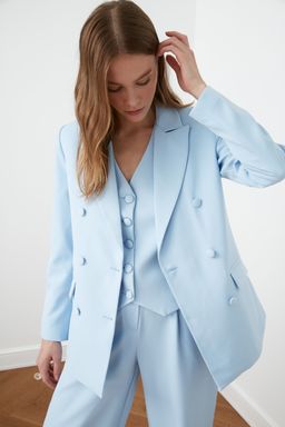 Ac?k Mavi Regular Astarl? Dokuma Blazer Ceket TWOSS21CE0137