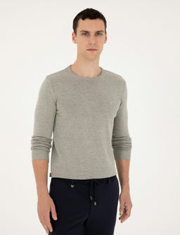 A__k Gri Melanj Slim Fit Bisiklet Yaka Basic Triko Kazak