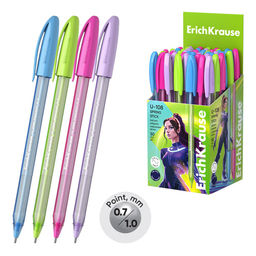 Цена за 2 шт. Ручка шар. ErichKrause "Ultra Glide Technology U-108" (58108) синяя, 0.7мм, пастельный трехгран. корпус, игольчатый стержень