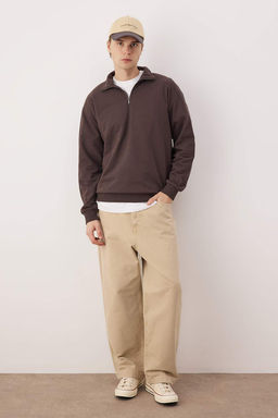 TRENDYOL MAN Lacivert Oversize/Genis Kesim Dik Yaka Fermuarl? Etiketli Ici Polarl? Sweatshirt TMNAW25SW00168 - Trendyolmilla фото 20