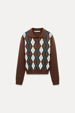 ARGYLE JACQUARD POLO SWEATER - Zara фото 14