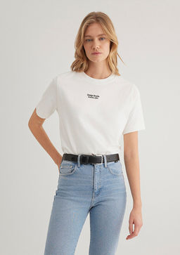 Bask?l? Beyaz Tisort - Mavi фото 2