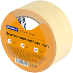 Клейкая лента двухсторонняя 50мм*10м "OfficeSpace" (KLDt_55413) на тканевой основе, белая, плотность 250мкм