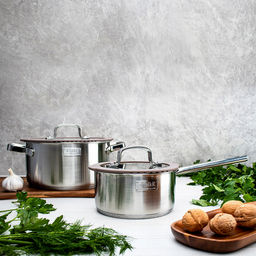 Кастрюля из нержавеющей стали "Experience" 2,9л, д20см, h10,3см, s0,6мм, дно д18,7см, s4мм, стеклянная крышка с широким силиконовым ободом и сливом, пароотовод, капсулированное дно, полировка внешняя - матовая, внутренняя - матовая, ручки из нержавею