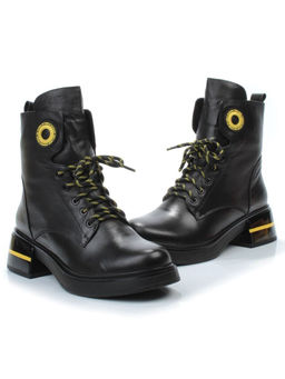 01-P514-3 BLACK/YELLOW Ботинки демисезонные женские (натуральная кожа, байка)