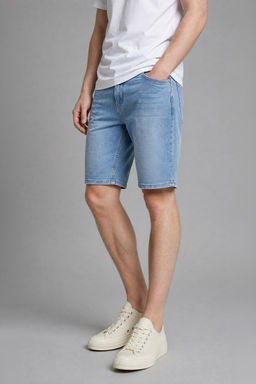 Regular Fit Pamuklu Jean Bermuda _ort - Defacto фото 4