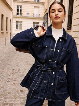 G?mlek Yaka Kad?n Jean Ceket