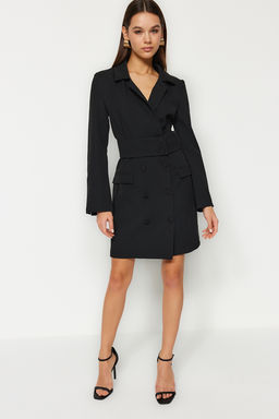 Trendyolmilla K?rm?z? Kemerli Dugme Detayl? Mini Ceket Dokuma Elbise TWOAW24EL00497 фото 20