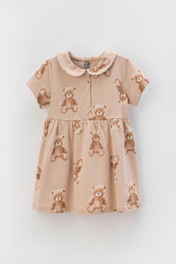 КР 5824/нежный бежевый,милые мишки платье д/дев яс