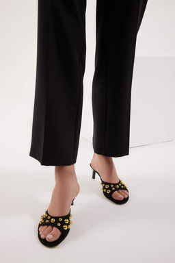 Trendyolmilla Shoes Siyah Alt?n Trok Tasl? Suet Kad?n Kitten Topuklu Terlik TAKSS25TO00099  фото 3