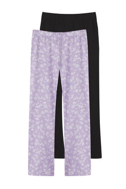 Siyah-Lila 2li Pamuklu K?z Cocuk Bask?l? Flare Orme Tayt TKDSS25TA00011