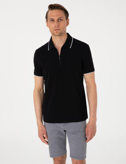 Siyah Slim Fit Polo Yaka Ti__rt