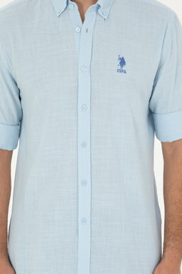 Рубашка U.S. Polo Assn с длинным рукавом голубая хлопок  фото 6