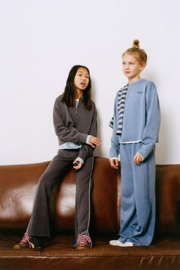 PANTAL?N RIB WIDE LEG CON MODAL / Azul