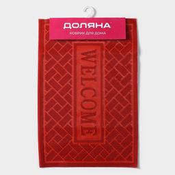 Коврик придверный Доляна Welcome, кирпичики, грязезащитный, 40.5×60.5 см, красный