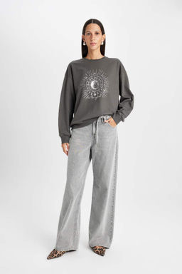 Толстовка с принтом Relax Fit с круглым вырезом - Defacto фото 2