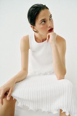 FALDA MIDI PUNTO DOBLE CAPA / Blanco - Zara фото 3