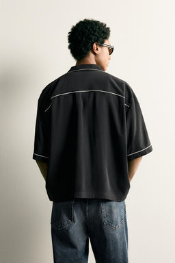 CAMISA RELAXED FIT BORDADO CONTRASTE / Negro - Zara фото 3