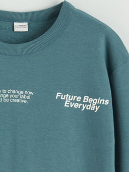 Bisiklet Yaka Bask?l? Erkek ?ocuk Sweatshirt