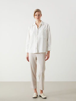 ?izgili Oversize Keten Kar???ml? Kad?n G?mlek