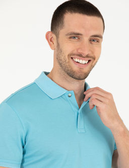 A__k Mavi Slim Fit %100 Pamuk Polo Yaka Merserize Ti__rt