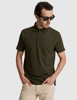 Haki Slim Fit Pamuk Kar___ml_ D__meli Polo Yaka Basic T-shirt