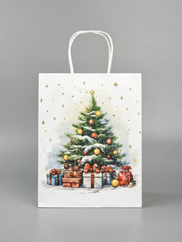 Цена за 2 шт. Пакет бумажный подарочный новогодний крафт Подарки под ёлкой 27?21?11 см