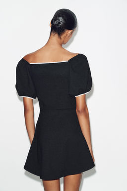 VESTIDO BLOUCLE CONTRASTE / Negro / Crudo - Zara фото 6