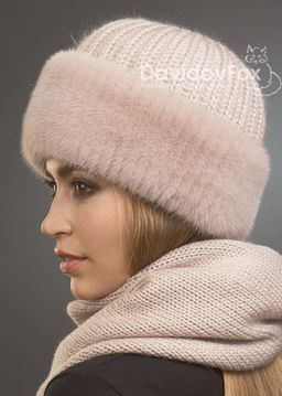 Шапка Адель норка трикотаж дымчатая роза