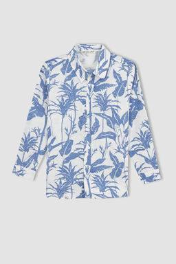 Льняная рубашка с длинным рукавом с рисунком для мальчика - Defacto фото 7