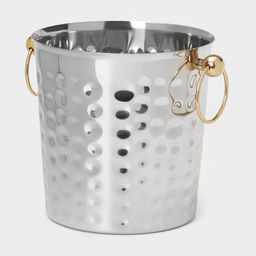 Ведро для льда «Чеканный», 5.2 л, 25×20×20.5 см, нержавеющая сталь, золотые ручки