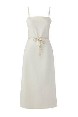 Trendyolmilla Beyaz Kusakl? Keten Kar?s?ml? A Kesim Midi Dokuma Elbise TWOSS25EL00650  фото 13