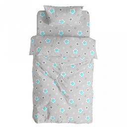 Постельное белье, ясельный комплект "Звездочки" 3 предмета: пододеяльник 112х147см, простыня 100х150см, 1 наволочка 60х60см, с клапаном-запахом, бязь 121г/м2, хлопок 100%, упаковка "эконом" ПВХ 28х41см, "Домашняя мода" (Россия)