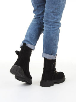 04-PAX40-2Z BLACK Ботинки зимние женские (натуральная замша, 100% шерсть) размер 38 маломерит на пол