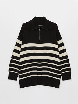 Dik Yaka D?z Uzun Kollu Kad?n Triko Kazak